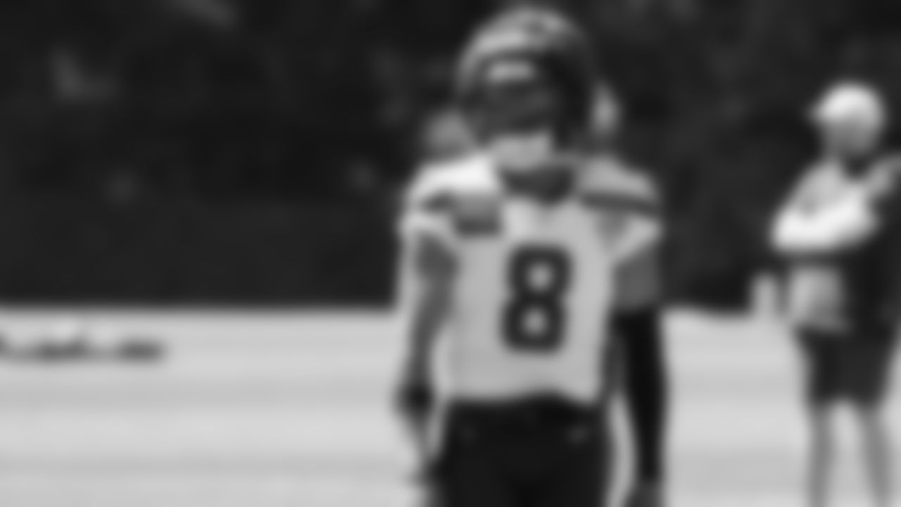 Seahawks safety Coby Bryant (8) practiced on August 12, 2025 at the Virginia Mason Athletic Center.
