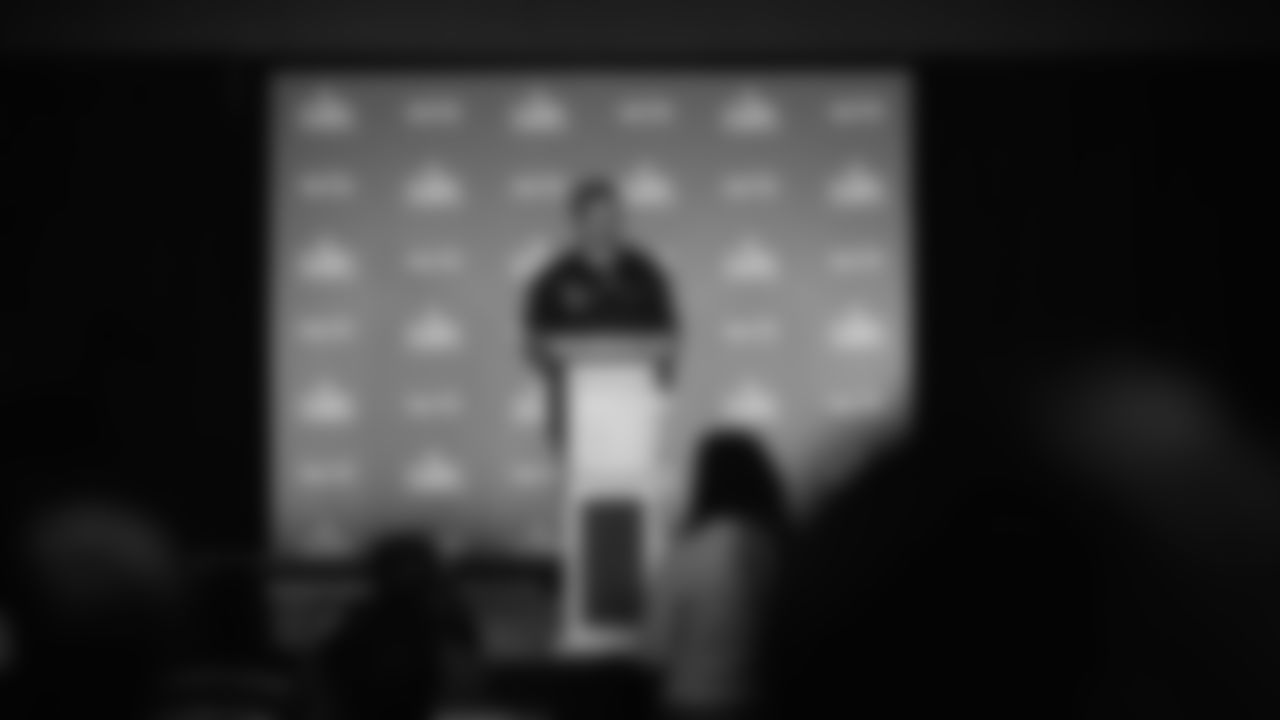 Seahawks head coach Mike Macdonald at day one of press conference Media Availability on February 3, 2026.