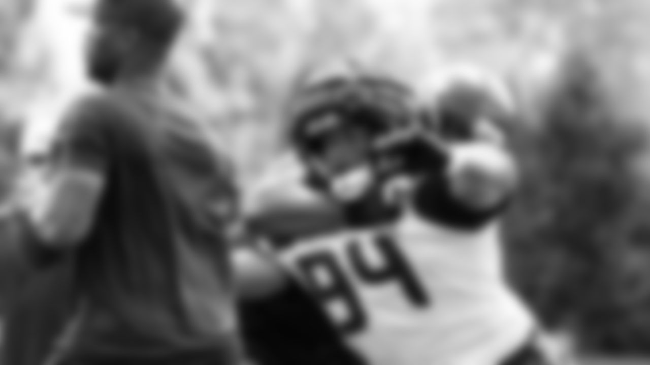 Seahawks defensive end Mike Morris (94) practiced on August 13, 2025 at the Virginia Mason Athletic Center.
