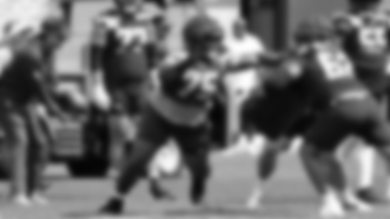 Seahawks guard Anthony Bradford (75) practiced on August 19, 2025 at the Virginia Mason Athletic Center.