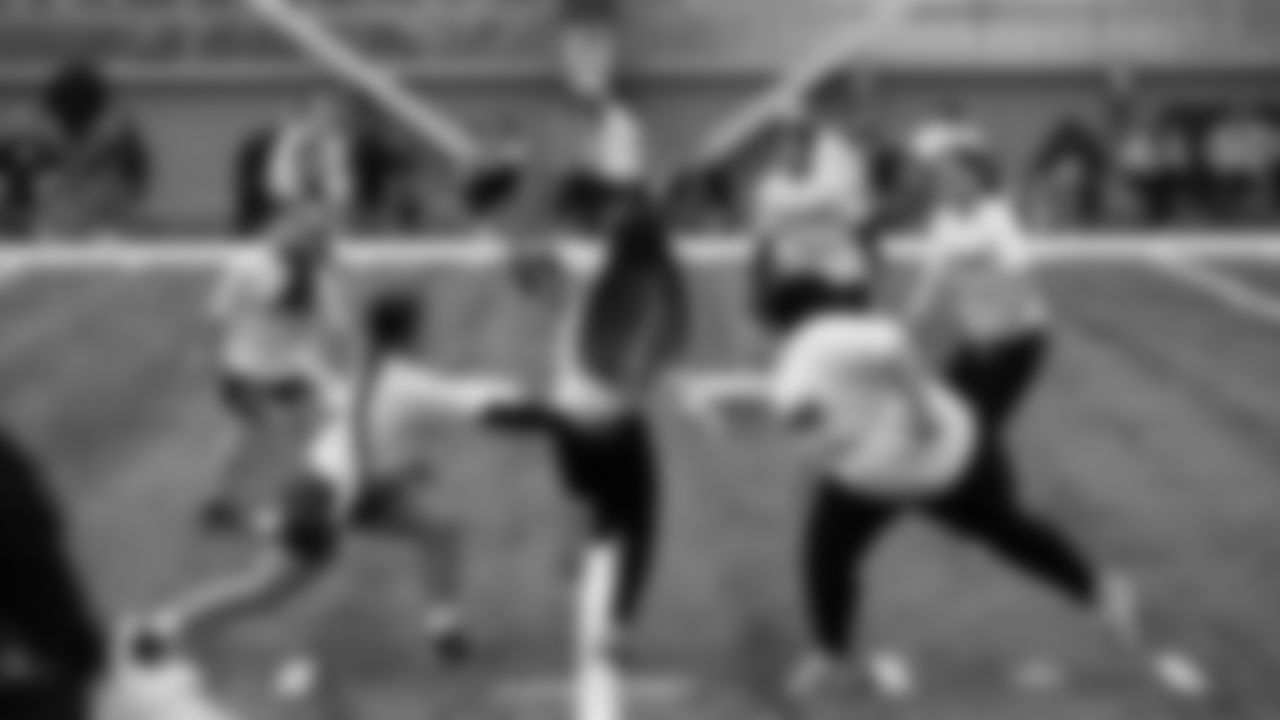 The Seahawks Women's Association packed girls flag kits and hosted a free girls flag football camp at the Seahawks training facility on Saturday, November 8, 2025.