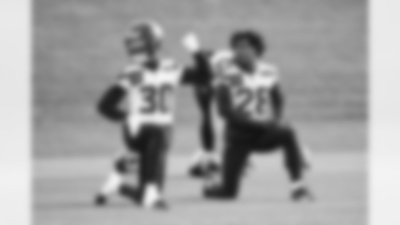 Seahawks safety AJ Finley (30) and cornerback Nehemiah Pritchett (28) practiced on Wednesday, December 11, 2024 at the Virginia Mason Athletic Center