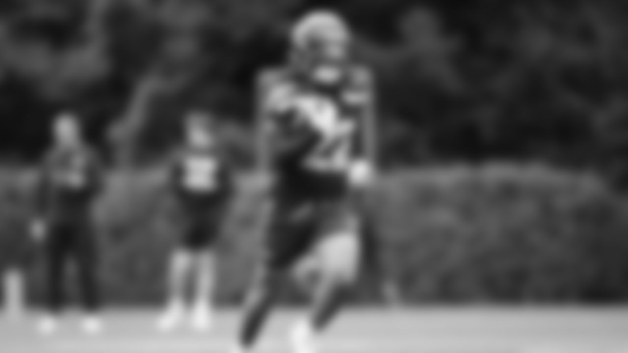 Running back Damien Martinez (22) practiced on day two of rookie minicamp on May 3, 2025 at the Virginia Mason Athletic Center.