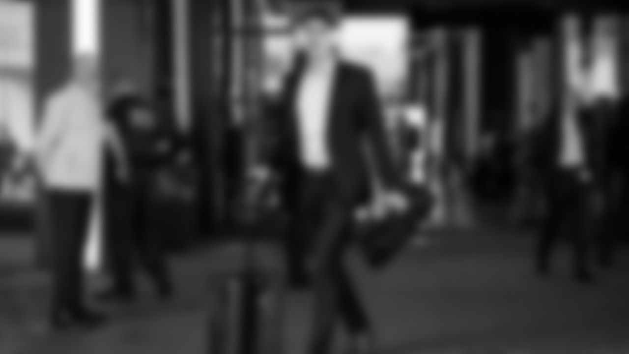 Seahawks wide receiver Jake Bobo (19) departed the team hotel for the Week 12 matchup vs. the Titans at Nissan Stadium in Nashville, Tennessee.