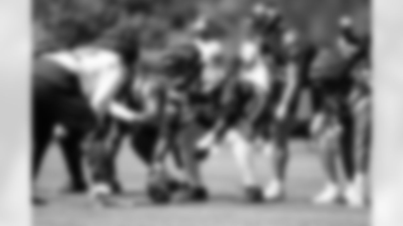 Seahawks center Olu Oluwatimi (55) practiced on day two of training camp on July 24, 2025 at the Virginia Mason Athletic Center.
