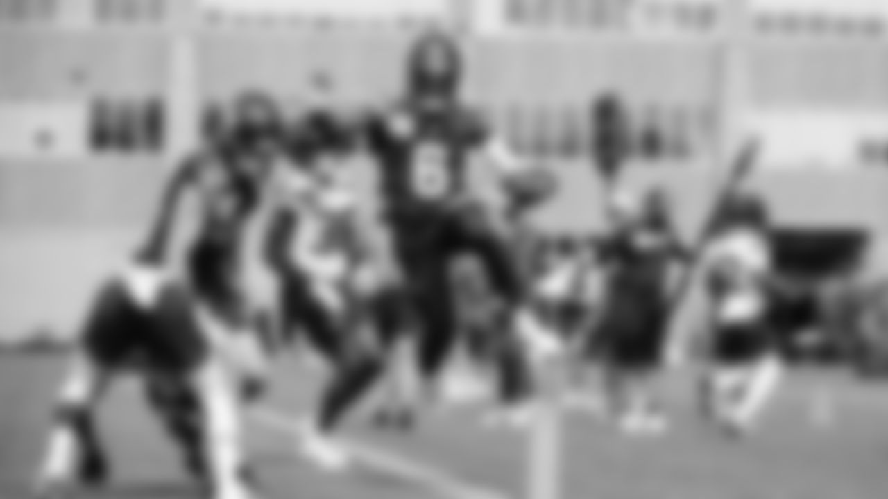 Seahawks quarterback Jalen Milroe (6) practiced on August 19, 2025 at the Virginia Mason Athletic Center.