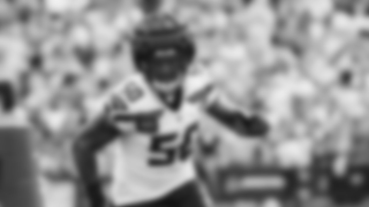 Seahawks linebacker Jamie Sheriff (50) practiced on day four of training camp on July 26, 2025 at the Virginia Mason Athletic Center.