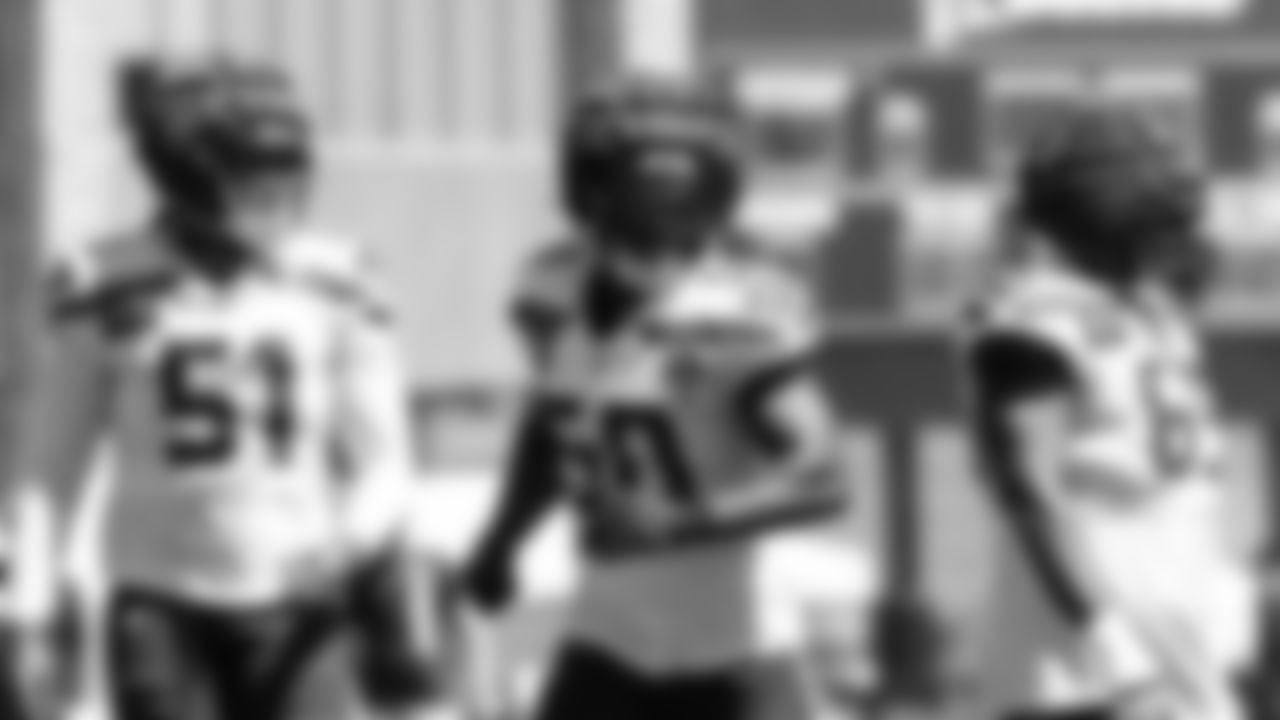 Seahawks linebacker Jamie Sheriff (50) practiced on day six of training camp on July 29, 2025 at the Virginia Mason Athletic Center.