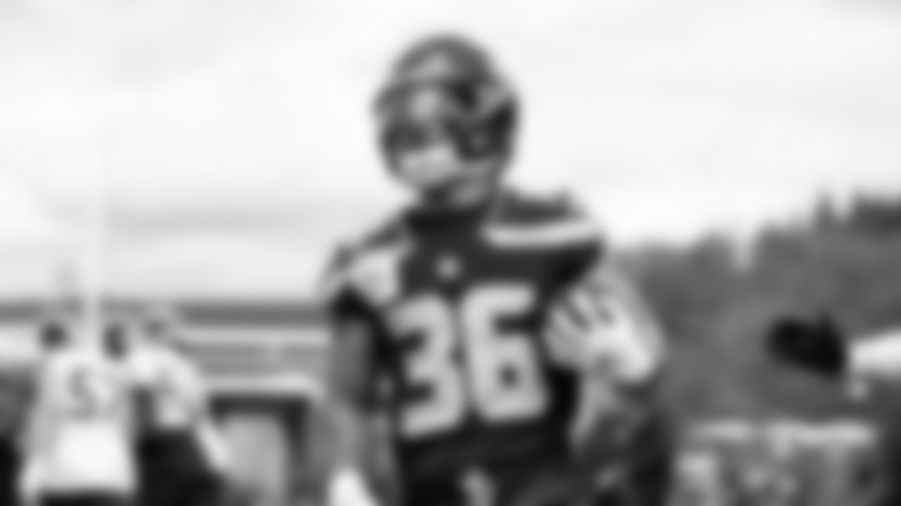 Seahawks running back George Holani (36) participated in a workout on day two of OTAs on Thursday, May 29, 2025 at the Virginia Mason Athletic Center.