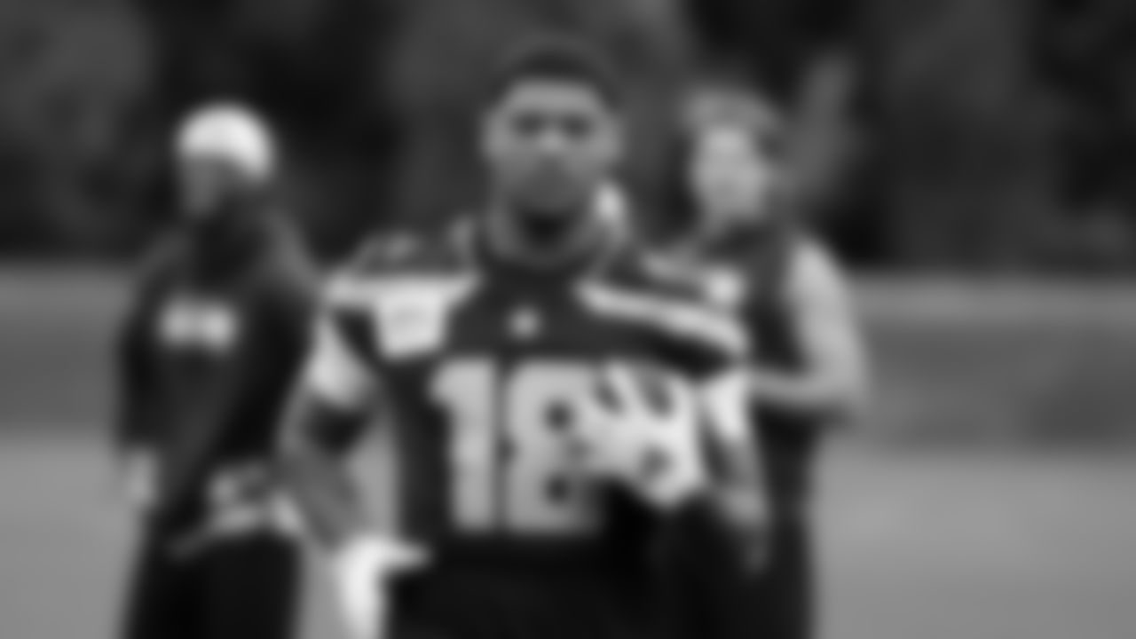 Seahawks tight end Elijah Arroyo (18) participated in a workout on May 14, 2025 at the Virginia Mason Athletic Center.