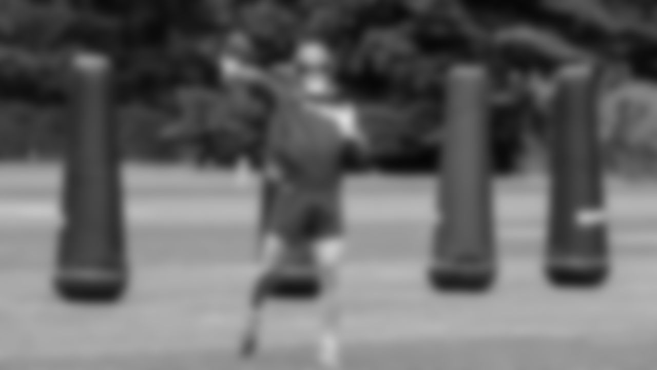 Seahawks wide receiver John Rhys Plumlee (17) participated in a workout on May 21, 2025 at the Virginia Mason Athletic Center.