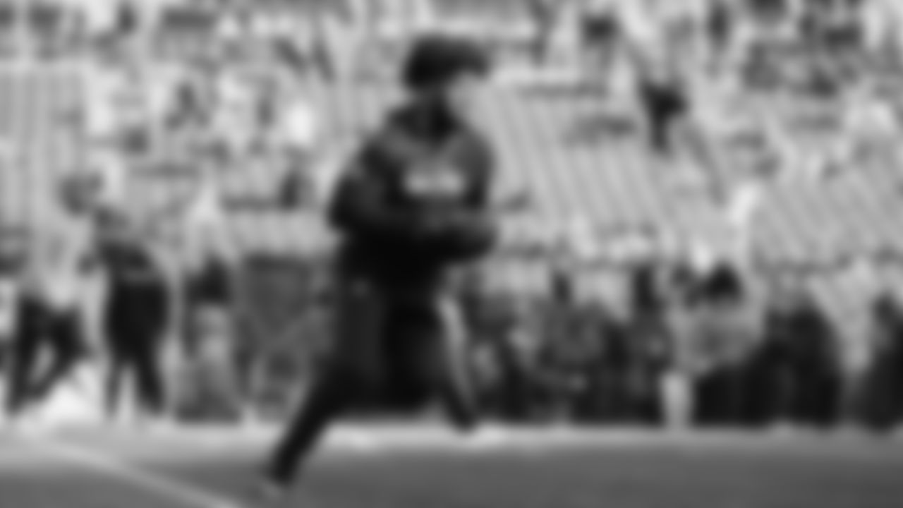 Seahawks running back Cam Akers (30) warms up at Lumen Field for the NFC Championship game vs. the Los Angeles Rams on Sunday, January 25, 2026.