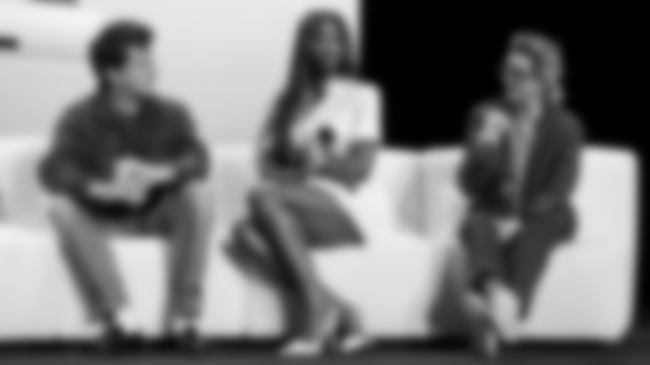 Charlie Puth, Coco Jones and Brandi Carlile answer questions at the Apple Music Halftime Show press conference ahead of the Super Bowl 60 football game on Thursday, February 5, 2026 in San Francisco. (Logan Bowles/NFL)