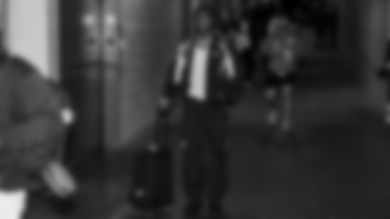 Seahawks quarterback Jalen Milroe (6) arrived at Nissan Stadium for the Week 12 matchup vs. the Titans in Nashville, Tennessee.