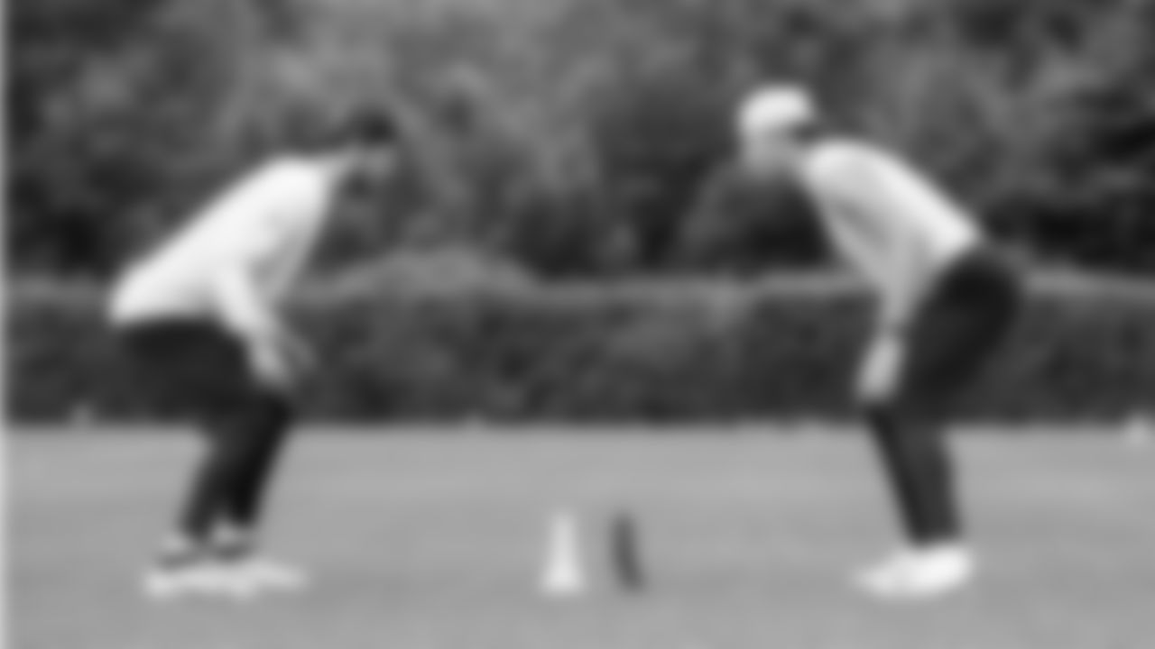 Seahawks quarterback Sam Darnold (14) and quarterback Drew Lock (2) participated in a workout on May 21, 2025 at the Virginia Mason Athletic Center.