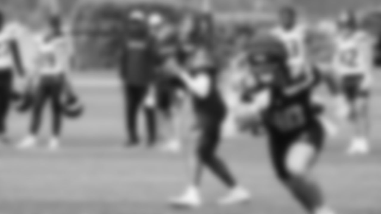 Seahawks quarterback Jalen Milroe (6) practiced on day four of training camp on July 26, 2025 at the Virginia Mason Athletic Center.