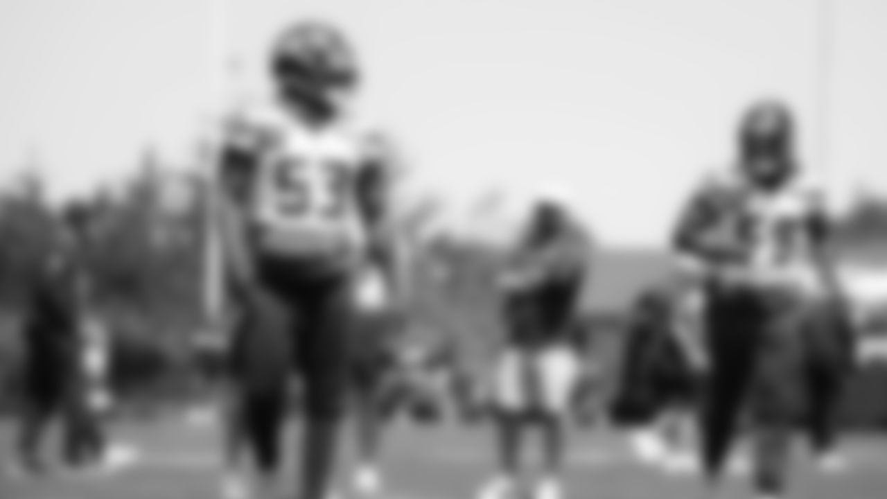 Seahawks linebacker Boye Mafe (53) and linebacker Derick Hall (58) participated in a workout on day four of OTAs on Monday, June 2, 2025 at the Virginia Mason Athletic Center.