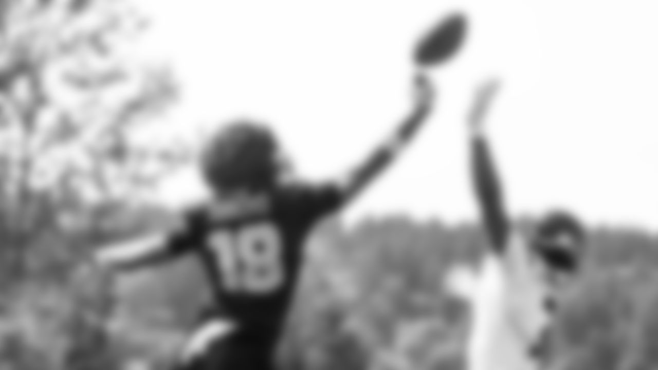 Seahawks tight end Elijah Arroyo (18) and safety Nick Emmanwori (3) practiced on August 1, 2025 at the Virginia Mason Athletic Center.