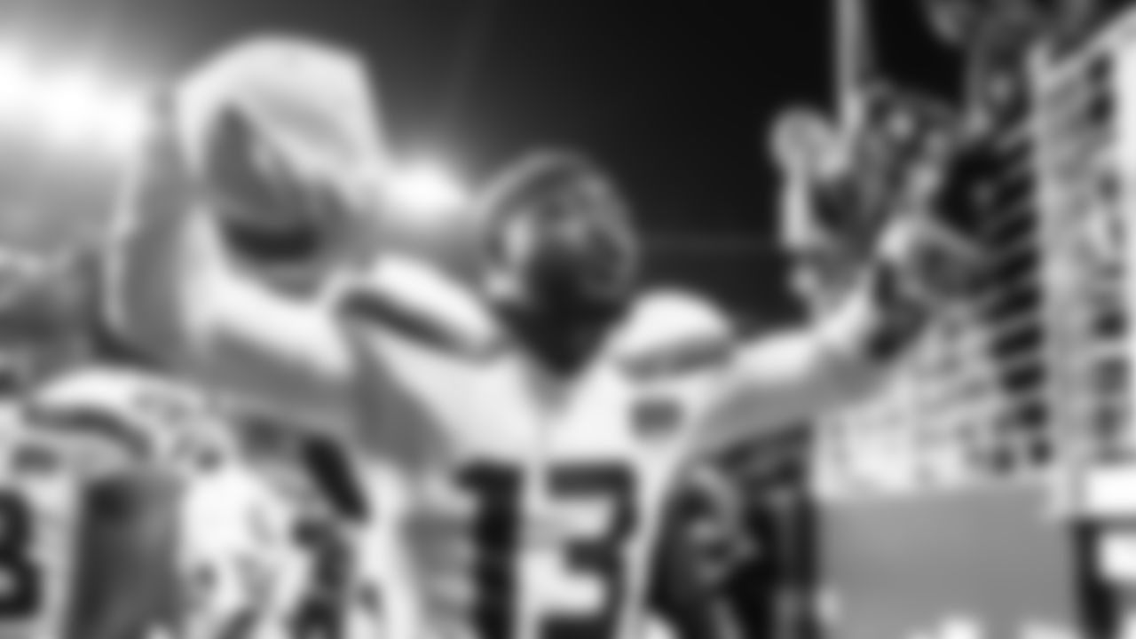 Linebacker Ernest Jones IV celebrates as he heads to the locker room.