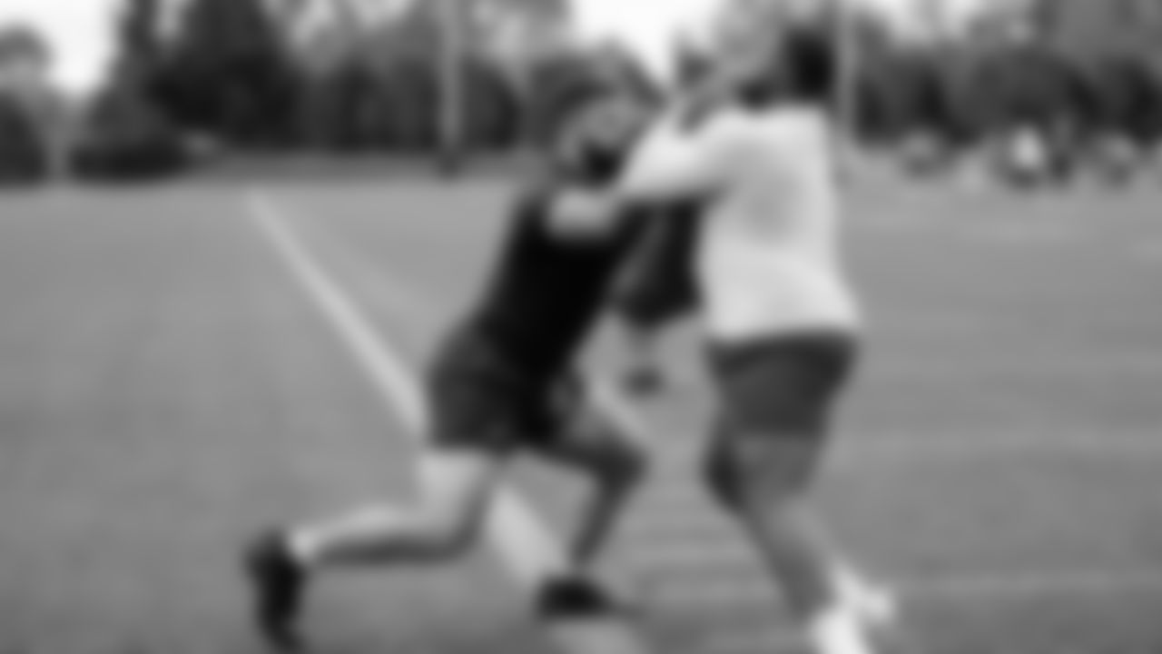 Seahawks tackle Abraham Lucas (72) participated in a workout on May 12, 2025 at the Virginia Mason Athletic Center.