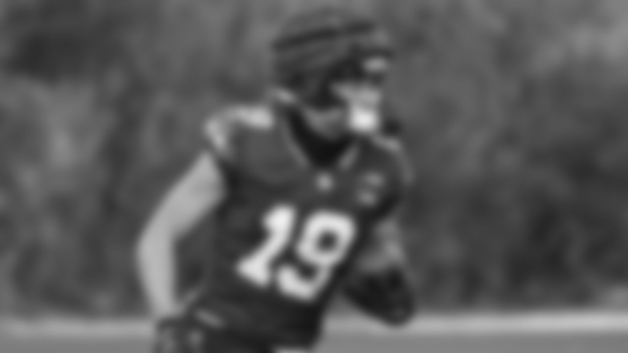 Seahawks wide receiver Jake Bobo (19) practiced on Wednesday, October 29, 2025 at the Virginia Mason Athletic Center.