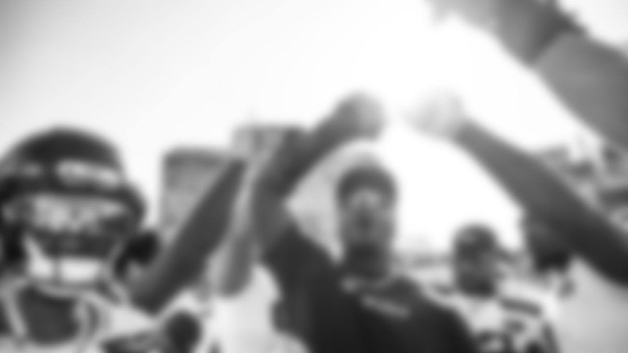 Seahawks defensive leader Jarran Reed brings up the team at the end of pregame warmups.