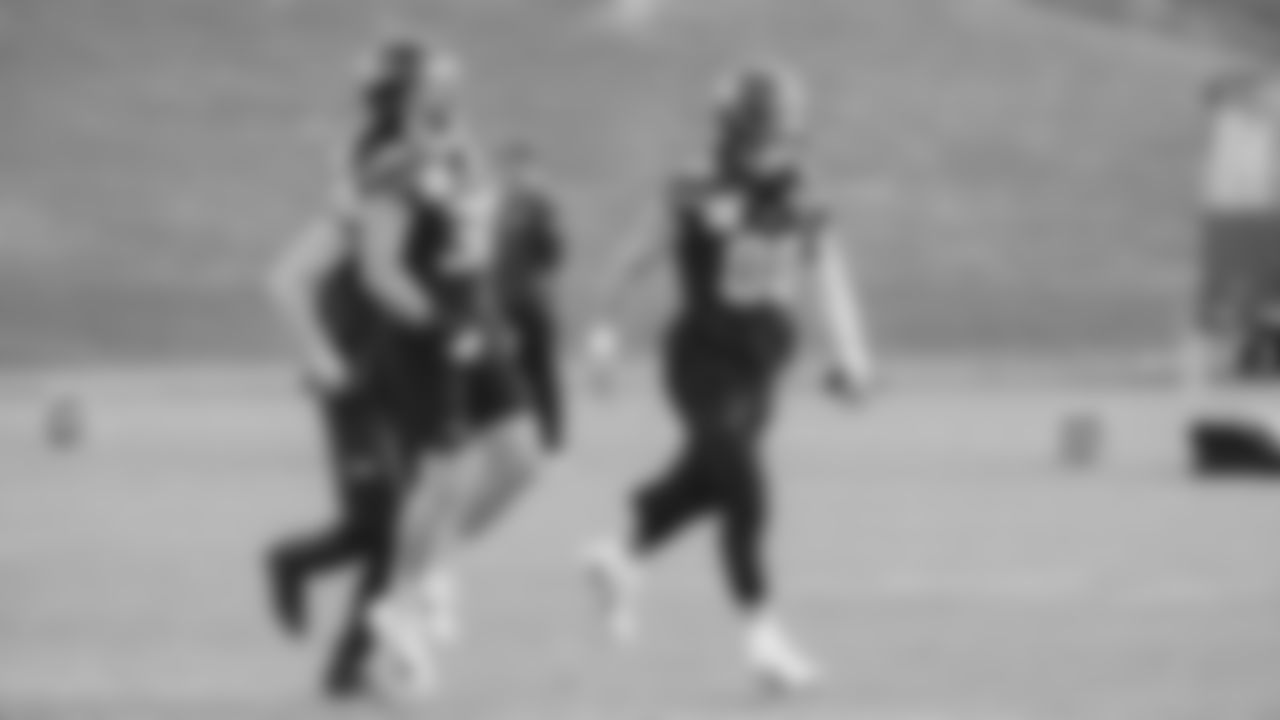 Seahawks fullback Brady Russell (38) and tight end AJ Barner (88) practiced on Wednesday, January 14, 2026 at the Virginia Mason Athletic Center.