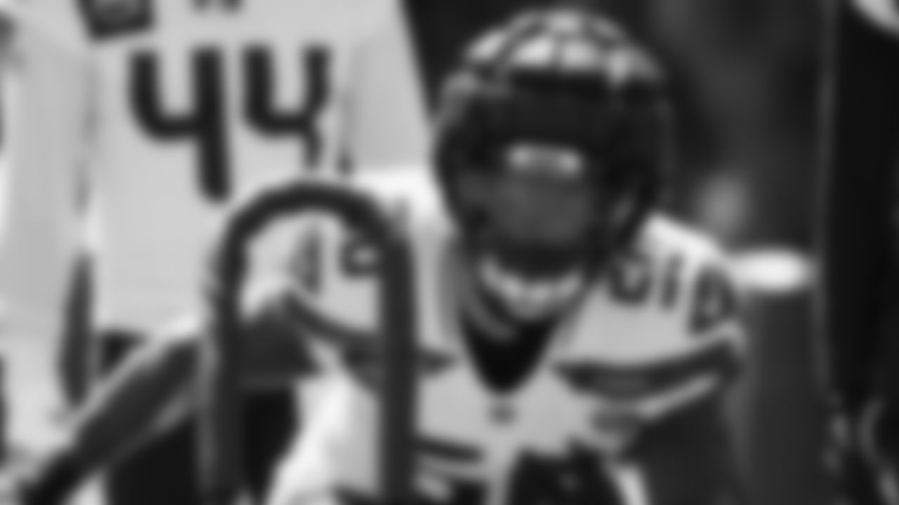 Seahawks linebacker Jamie Sheriff (50) practiced on August 12, 2025 at the Virginia Mason Athletic Center.