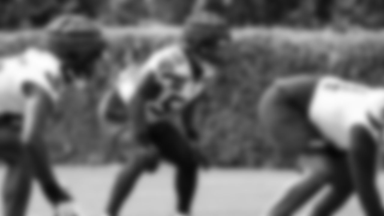 Seahawks linebacker Jamie Sheriff (50) practiced on August 13, 2025 at the Virginia Mason Athletic Center.