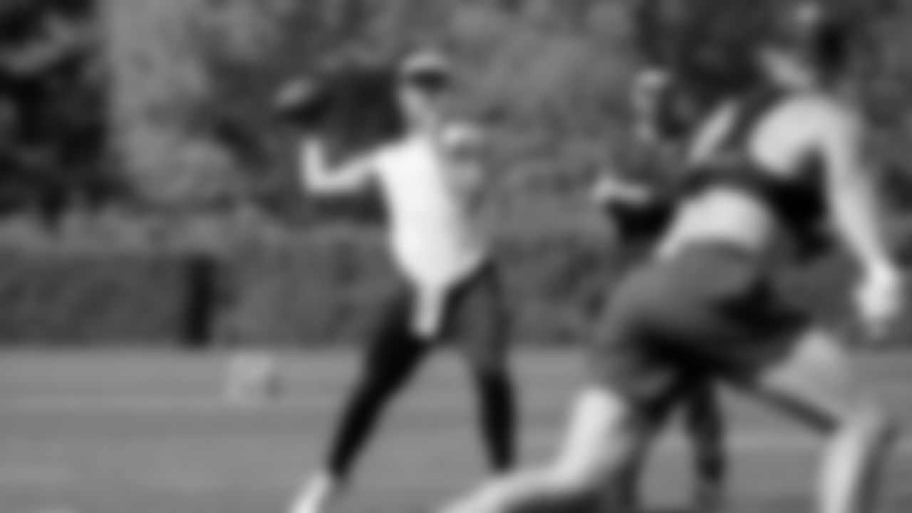 Seahawks quarterback Drew Lock (2) participated in a workout on May 6, 2025 at the Virginia Mason Athletic Center.