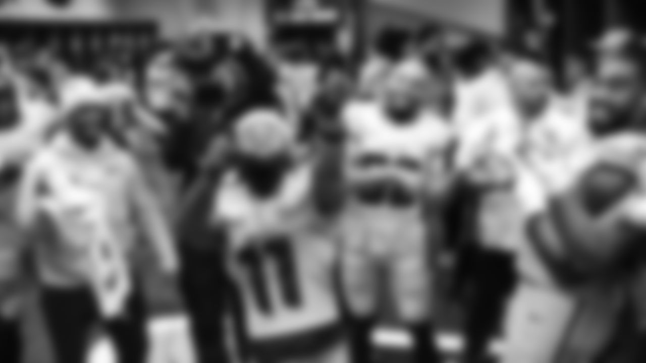 The Seahawks celebrated the 38-37 overtime-win vs. the L.A. Rams in Week 16.