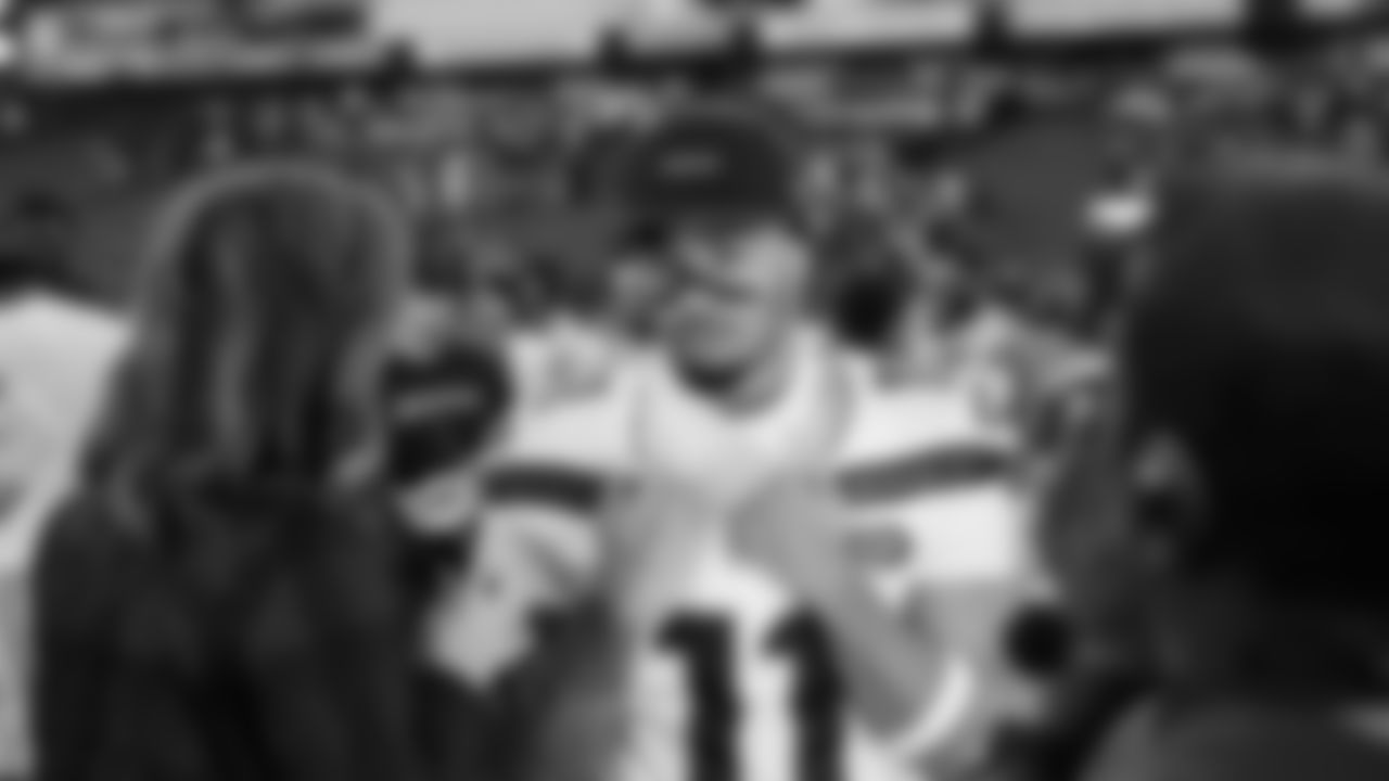 Seahawks celebrate the 30-24 win over the Tennessee Titans at Nissan Stadium on November 23, 2025.