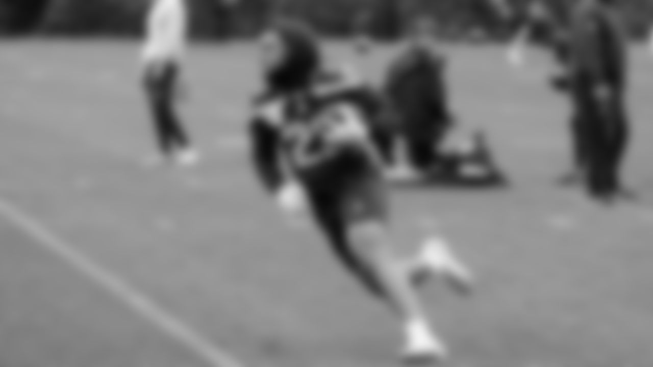 Seahawks running back Damien Martinez (22) participated in a workout on May 14, 2025 at the Virginia Mason Athletic Center.