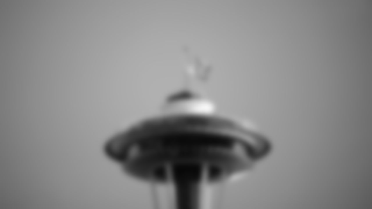 Seahawks Legends Walter Jones and Lofa Tatupu raised the 12 Flag on top of the Space Needle in honor of Blue Friday on January 16, 2026.