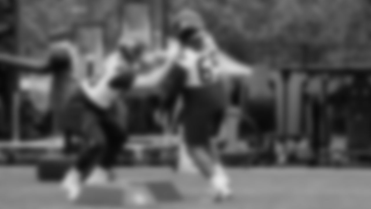 Seahawks defensive tackle Rylie Mills (98) and nose tackle Bubba Thomas (69) practiced on Thursday, January 15, 2026 at the Virginia Mason Athletic Center.