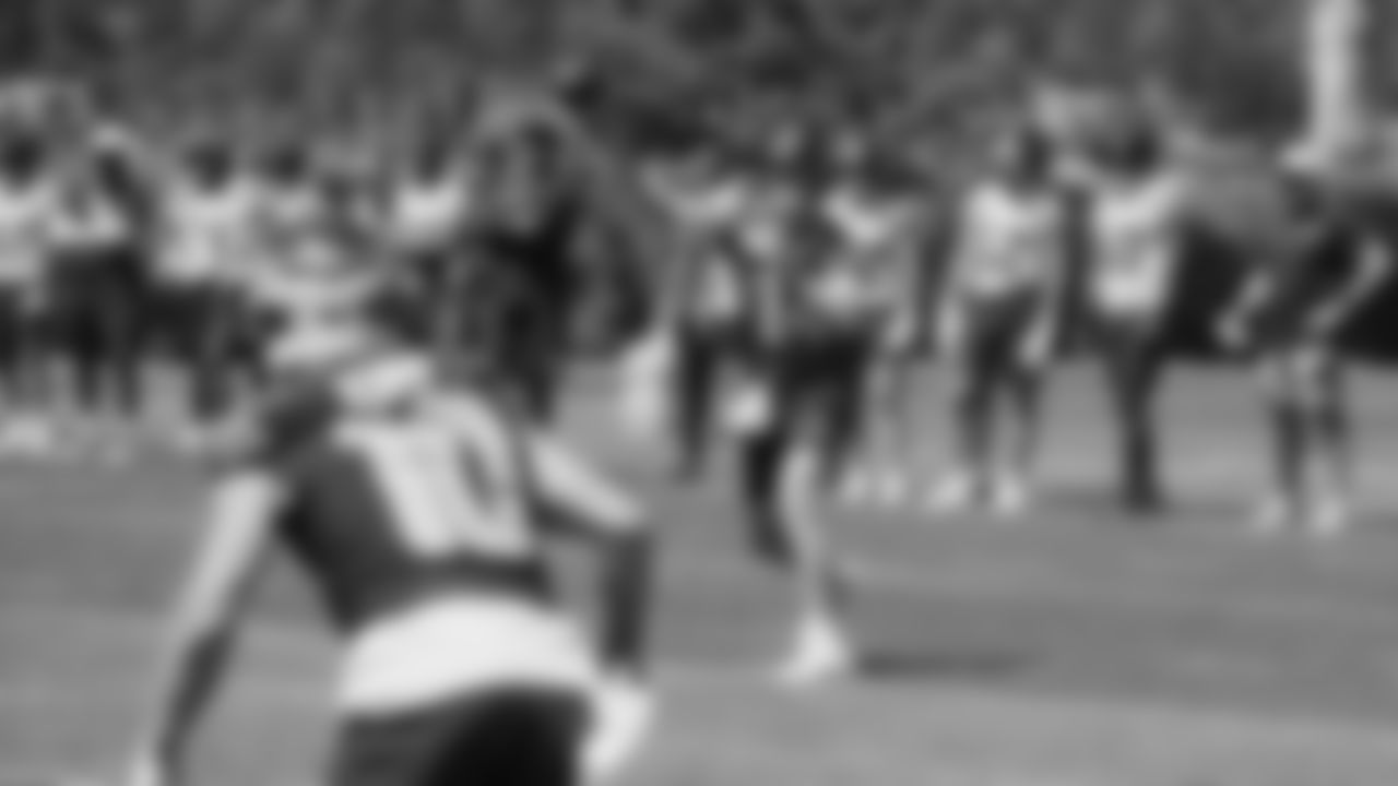 Seahawks quarterback Sam Darnold (14) and wide receiver Cooper Kupp (10) practiced on day two of training camp on July 24, 2025 at the Virginia Mason Athletic Center.
