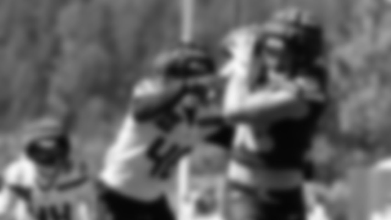 Seahawks fullback Brady Russell (38) practiced on August 12, 2025 at the Virginia Mason Athletic Center.