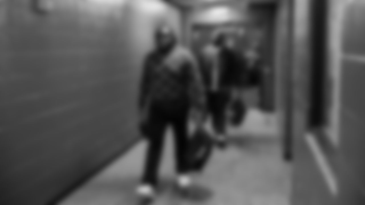 Seahawks guard Christian Haynes (64) arrived at Northwest Stadium for the Sunday Night Football matchup at the Washington Commanders in Week 9.