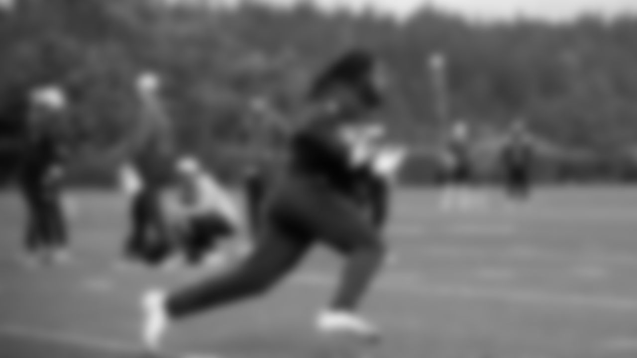 Seahawks running back Damien Martinez (22) participated in a workout on May 20, 2025 at the Virginia Mason Athletic Center.