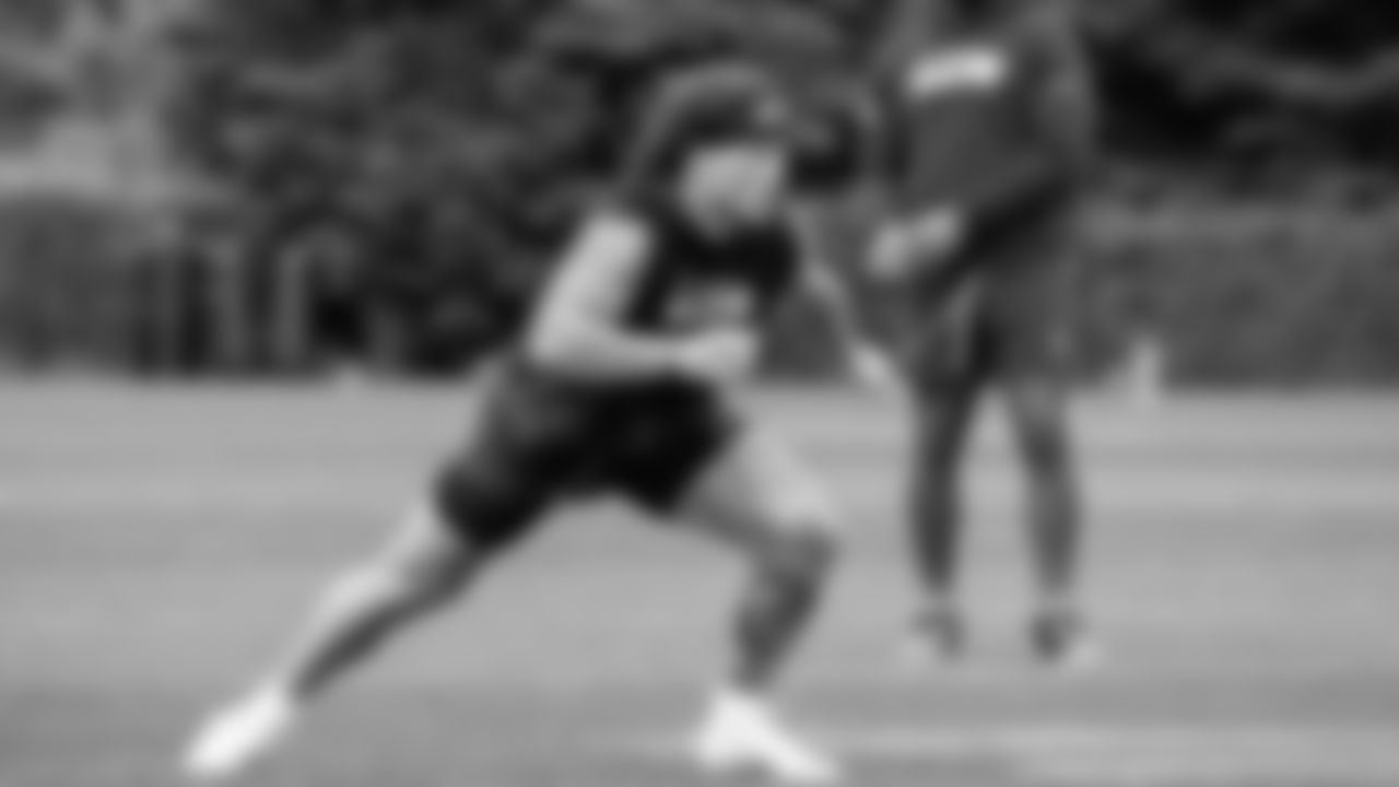 Seahawks linebacker Drake Thomas (42) participated in a workout on May 21, 2025 at the Virginia Mason Athletic Center.