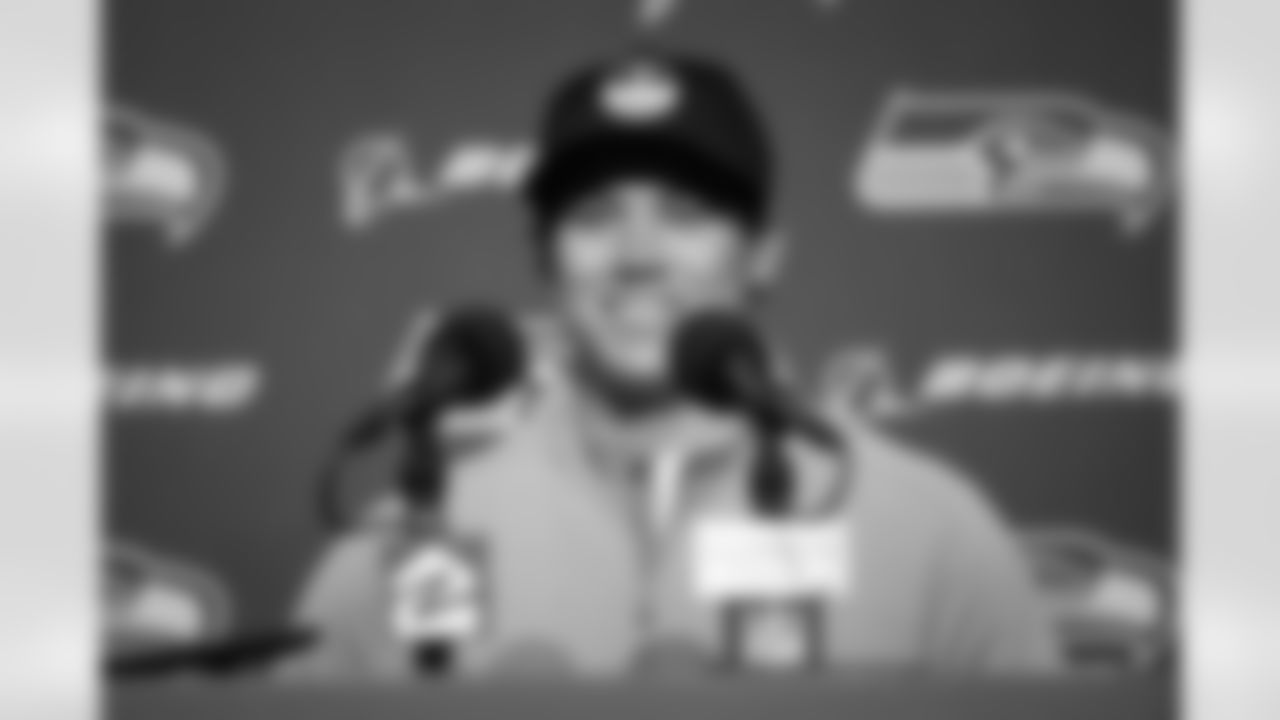 Seahawks kicker Jason Myers smiles as he talks to the media during the post-game press conference.