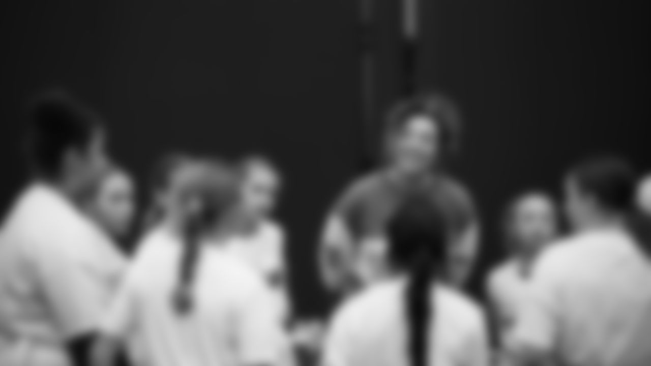 The Seahawks Women's Association packed girls flag kits and hosted a free girls flag football camp at the Seahawks training facility on Saturday, November 8, 2025.