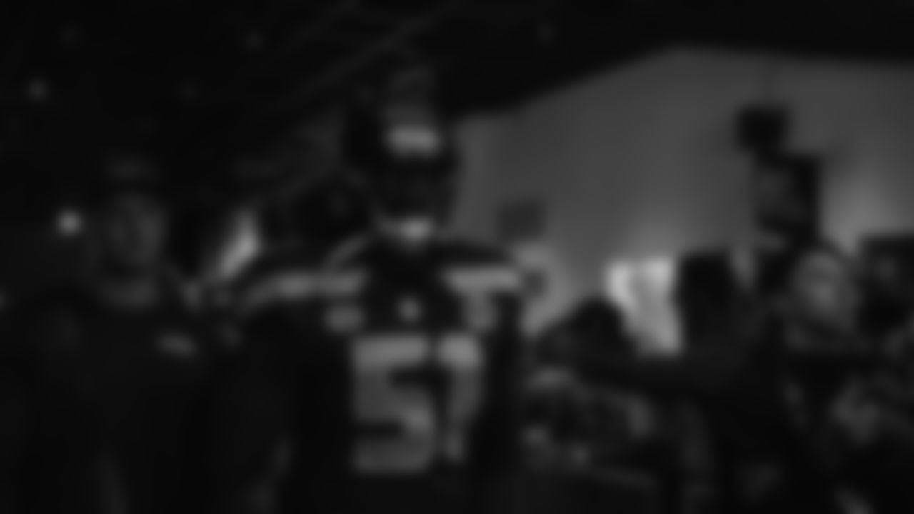 Seahawks linebacker Jared Ivey (51) walks through the Emerald Queen Casino tunnel club at Lumen Field for the Week 3 matchup vs. the Saints on September 21, 2025.