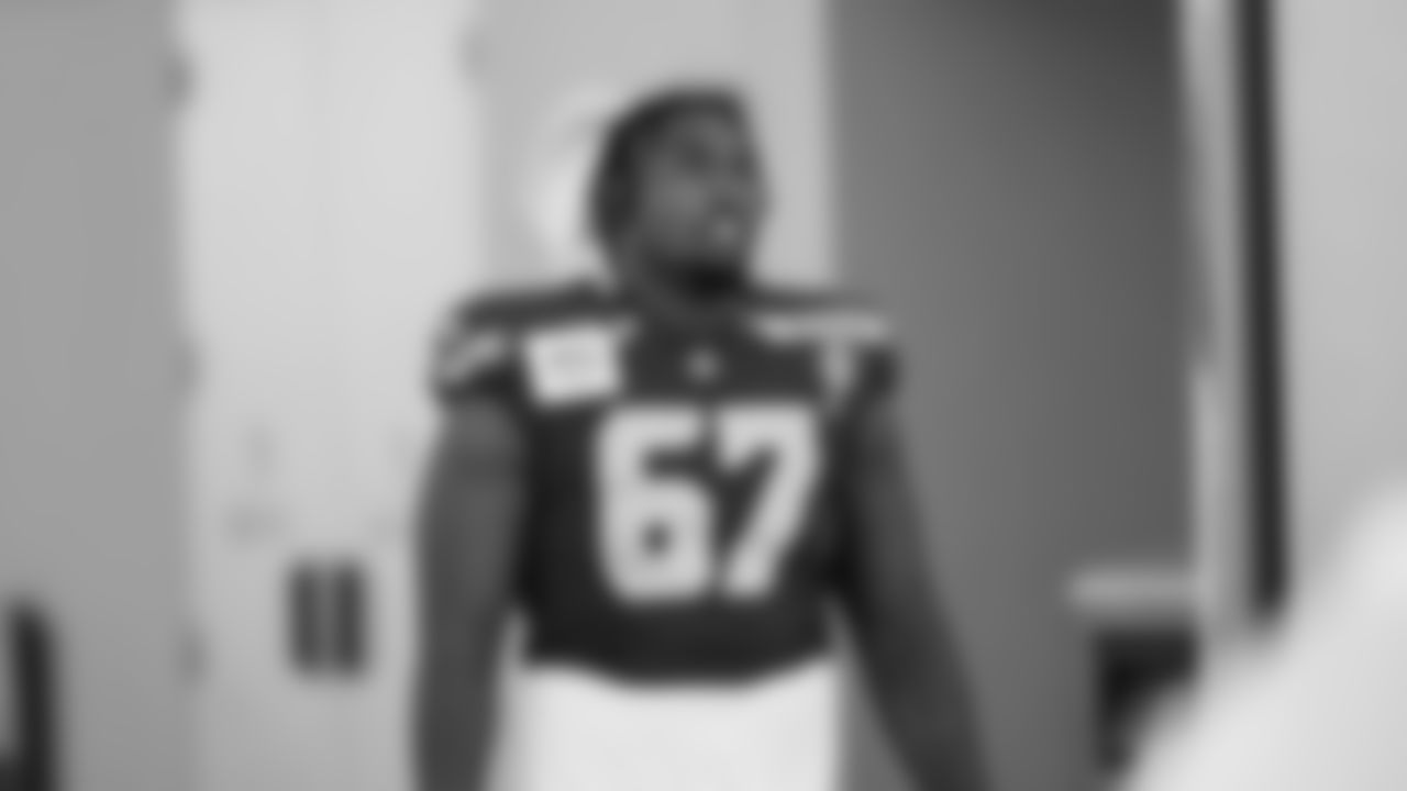 Seahawks tackle Charles Cross (67) practiced on Wednesday, February 4, 2026 in San Jose, California.