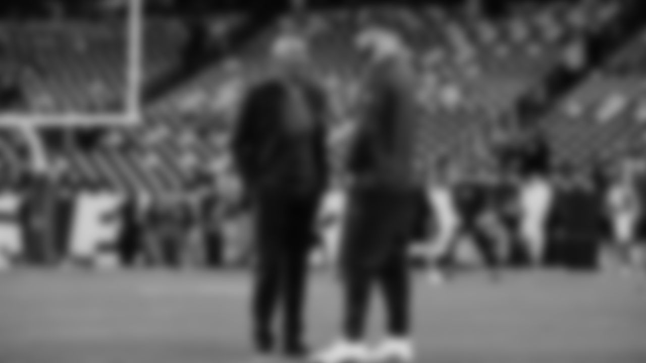 Seahawks quarterback Sam Darnold (14) warms up at Northwest Stadium for the Sunday Night Football matchup at the Washington Commanders in Week 9.