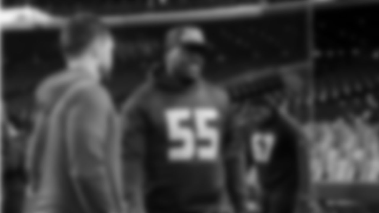 Seahawks center Olu Oluwatimi (55) visited T-Mobile Park on May 19, 2025