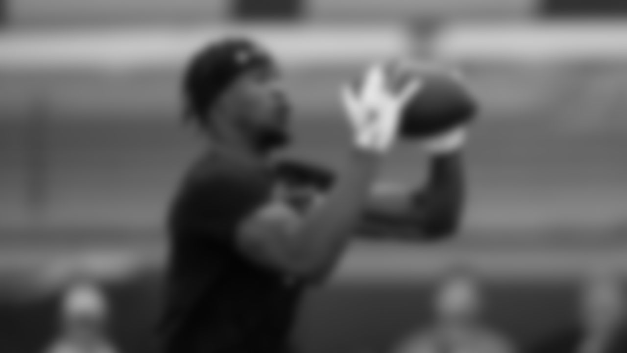 South Carolina defensive back Nick Emmanwori (7) catches a pass during South Carolina's Pro Day event Tuesday, March 18, 2025, in Columbia, S.C. (AP Photo/Scott Kinser)
