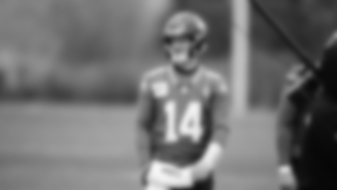 Seahawks quarterback Sam Darnold (14) practiced on Wednesday, January 1, 2026 at the Virginia Mason Athletic Center.