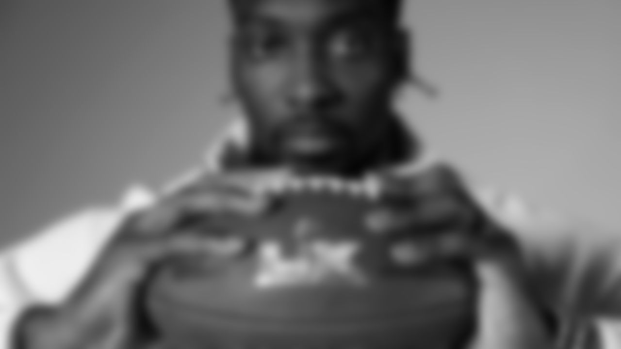 Seahawks defensive end DeMarcus Lawrence (0) during Super Bowl LX Opening Night media day on February 2, 2026.