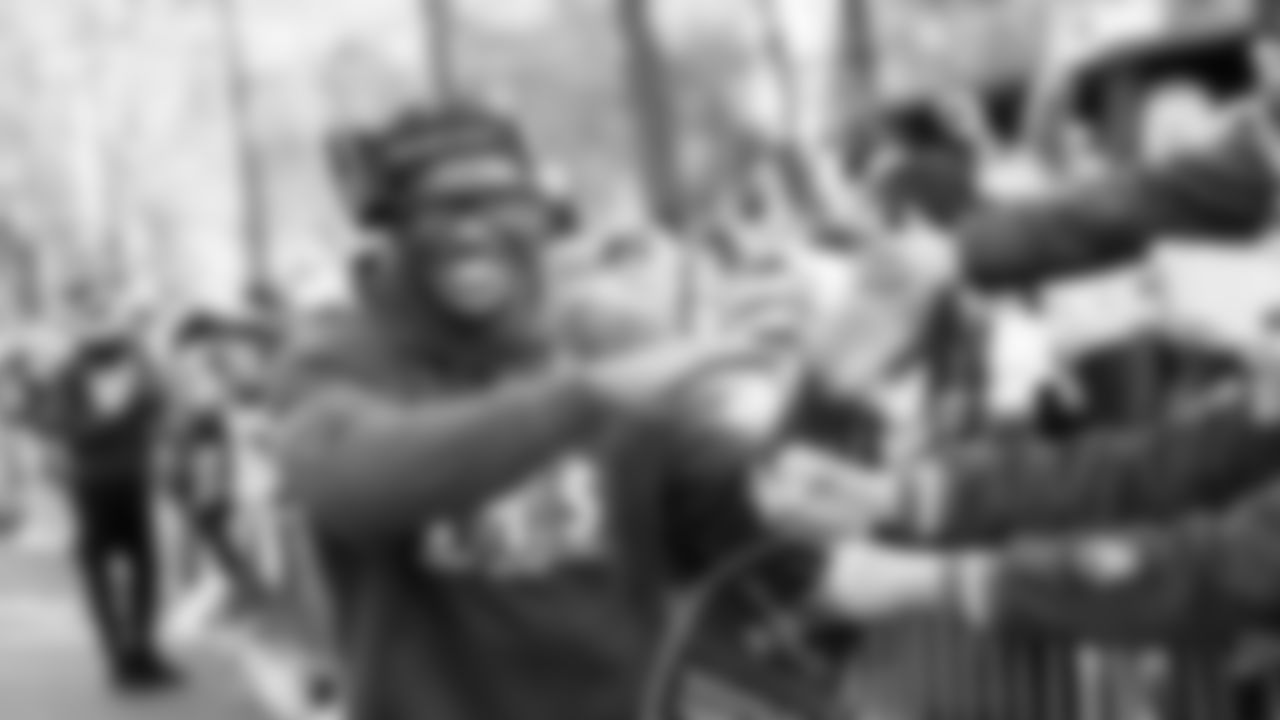 Seahawks running back Kenneth Walker III (9) at the Super Bowl LX parade.